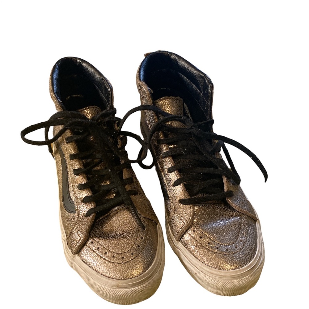 Unisex Vans metallic gold high top skate shoe